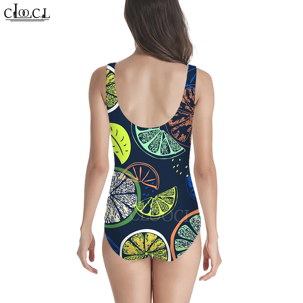 CLOOCL Beach One-Piece Swimwear Orange Printed Sportswear Bathing Backless Swimsuit Harajuku Style Clothing