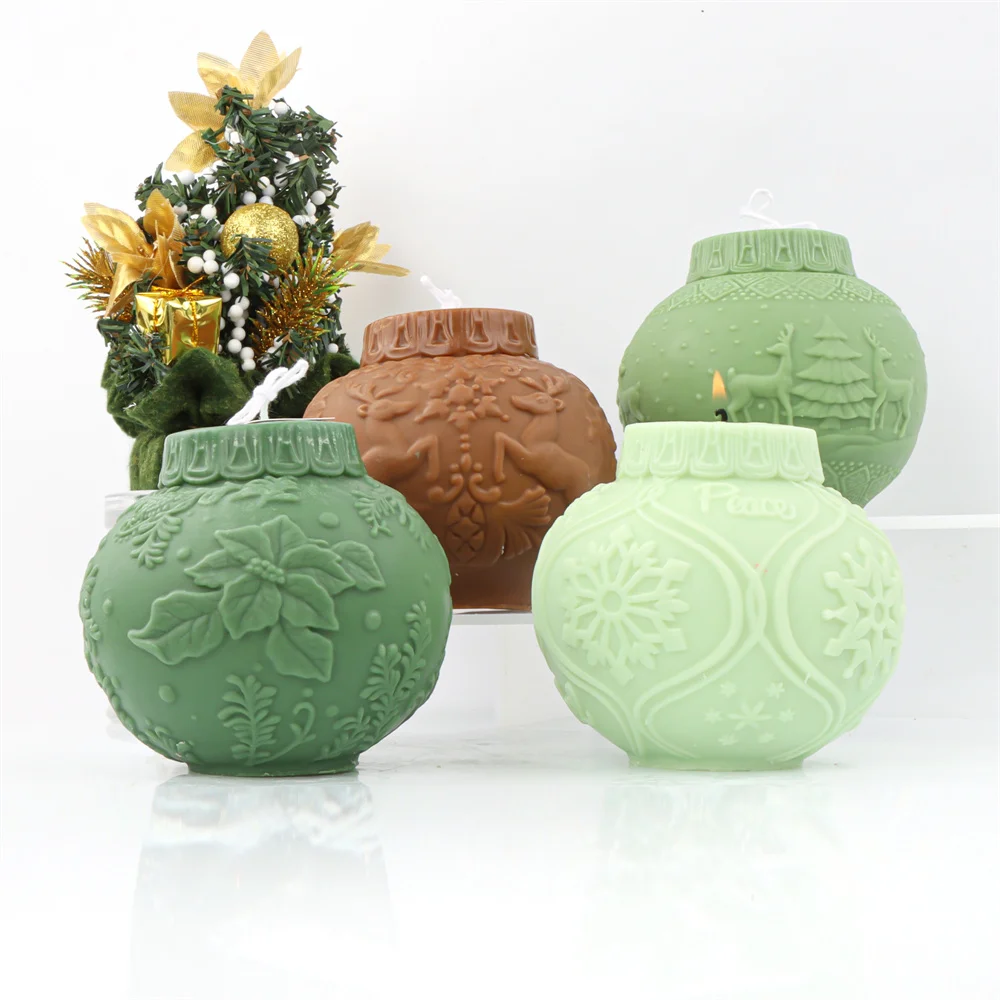 

Lantern Ball Candle Mold Christmas Embossed Candle Ornament Snowflake Reindeer Flower Ball Plaster Soap Silicone Resin Moulds