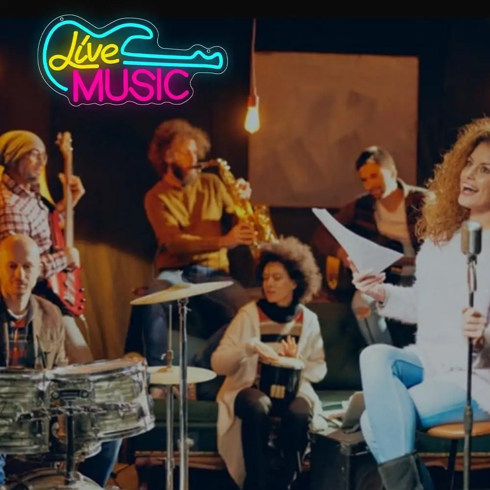 لايف الموسيقى النيون لجدار ديكور فني الغيتار LED ضوء لغرفة النوم ملهى ليلي بار نادي الحفلات الموسيقى استوديو هدية للرجال في سن المراهقة