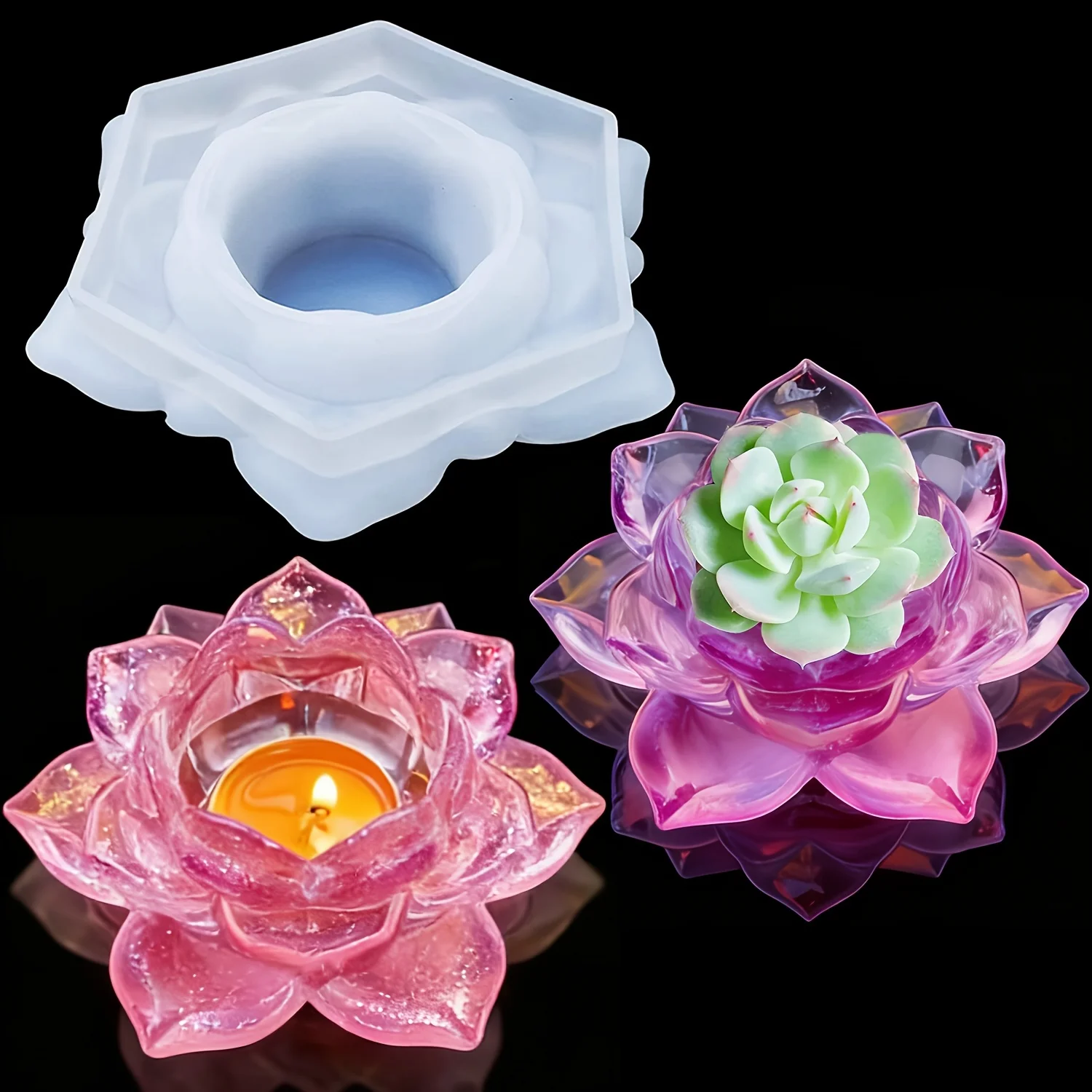 One lotus tea candle holder resin mold, DIY jewelry box, plaster, candle container, home desktop decoration