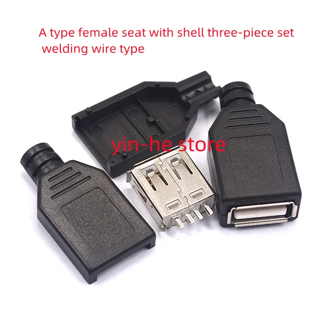 A set of five USB female socket interface MICRO connector socket connector type A with shell three-piece welding wire type