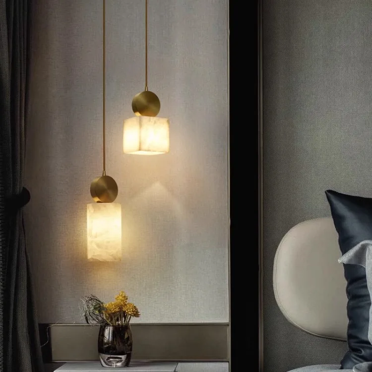 

Spain Natural Marble Gold Led Pendant Lamp for Bedroom Bedside Dining Room Kitchen Bathroom Home Decoration Stone Lighting