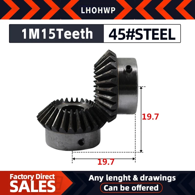 2pcs Bevel Gear 1M 15Teeth Inner Hole 6 mm Gear 90 Degrees  Meshing Angle Steel Gears Screw Hole M5