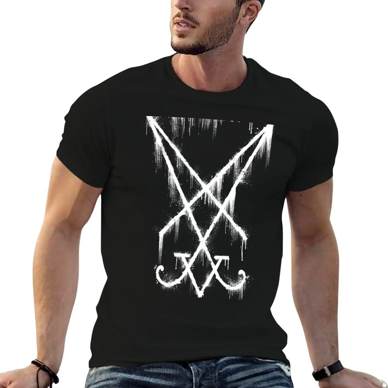 

Lucifer Sigil - The Devil's Symbol White Grunge T-Shirt t shirts for man graphic vintage t shirt man luxury T-Shirt
