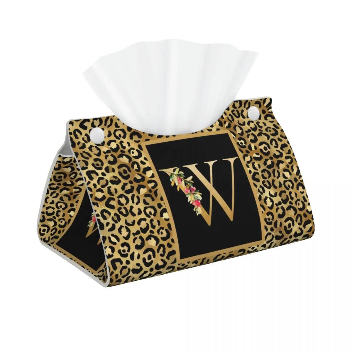 Custom Leopard Pattern Letter Tissue Box Cover Rectangular PU Leather Facial Tissues Holder for Car