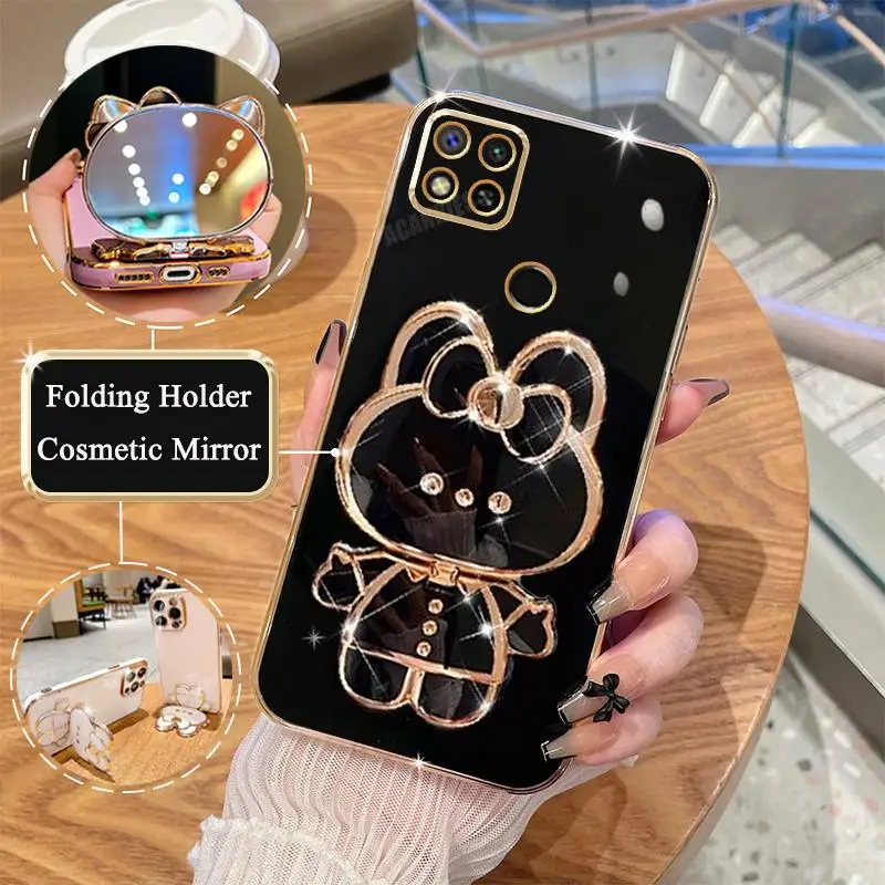 כיסוי מחזיק מראה מצופה יוקרה Redmi9c עבור Xiaomi Redmi 9c 9 9a 10 10a 10c 13c 12 12c A1 A2 Plus 9at כיסוי סיליקון עם תמיכה