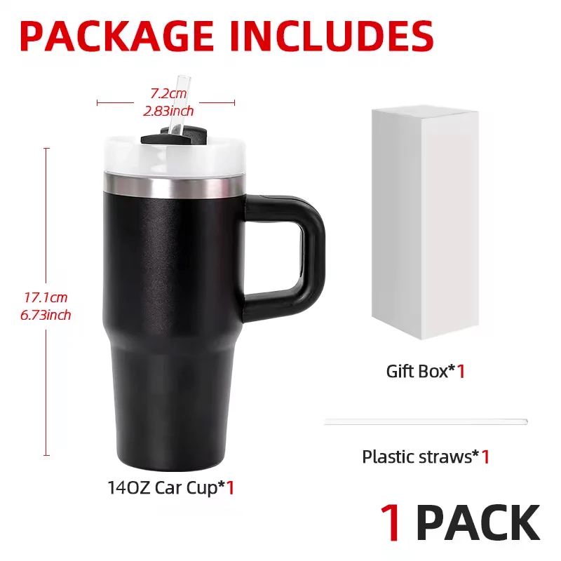 1 PACK 14OZ double wall stainless steel Vacuum tumbler with handle plastic straw camping party term begins