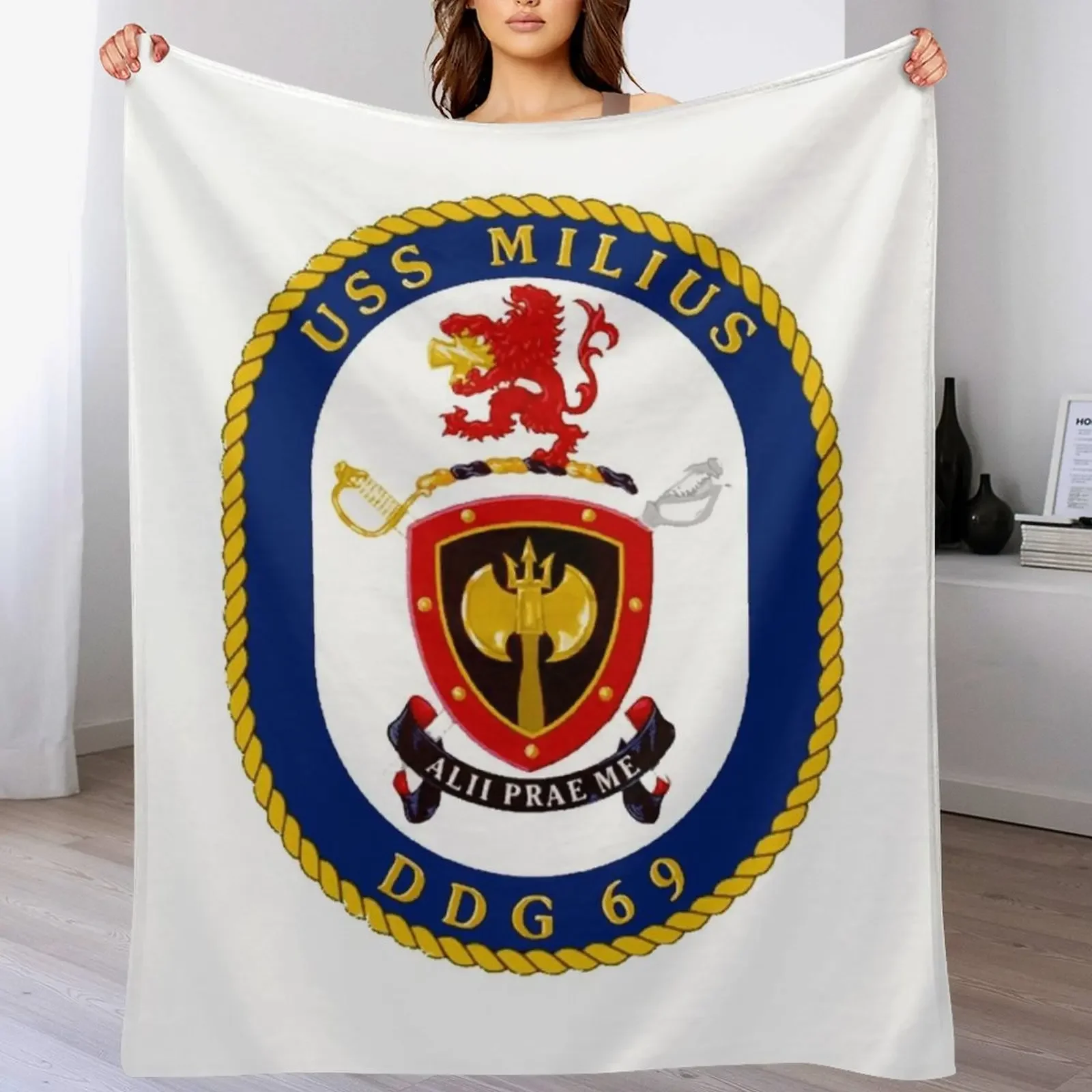 

DDG-69 USS Milius Crest Throw Blanket Flannels Designers Sofas Thermal Blankets