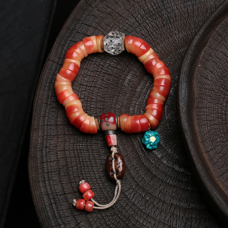 

Natural Half-Blood Camel Bone Large Intestine Bead Artisan Bracelet Solid Material Dice Buddhist Prayer Beads