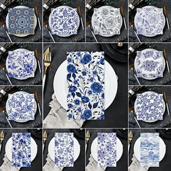 20/8Pcs Vintage Blue and White Porcelain Decoupage Paper Napkins Flower Paper Tissues for Party Wedding Xmas Supplies New 2025