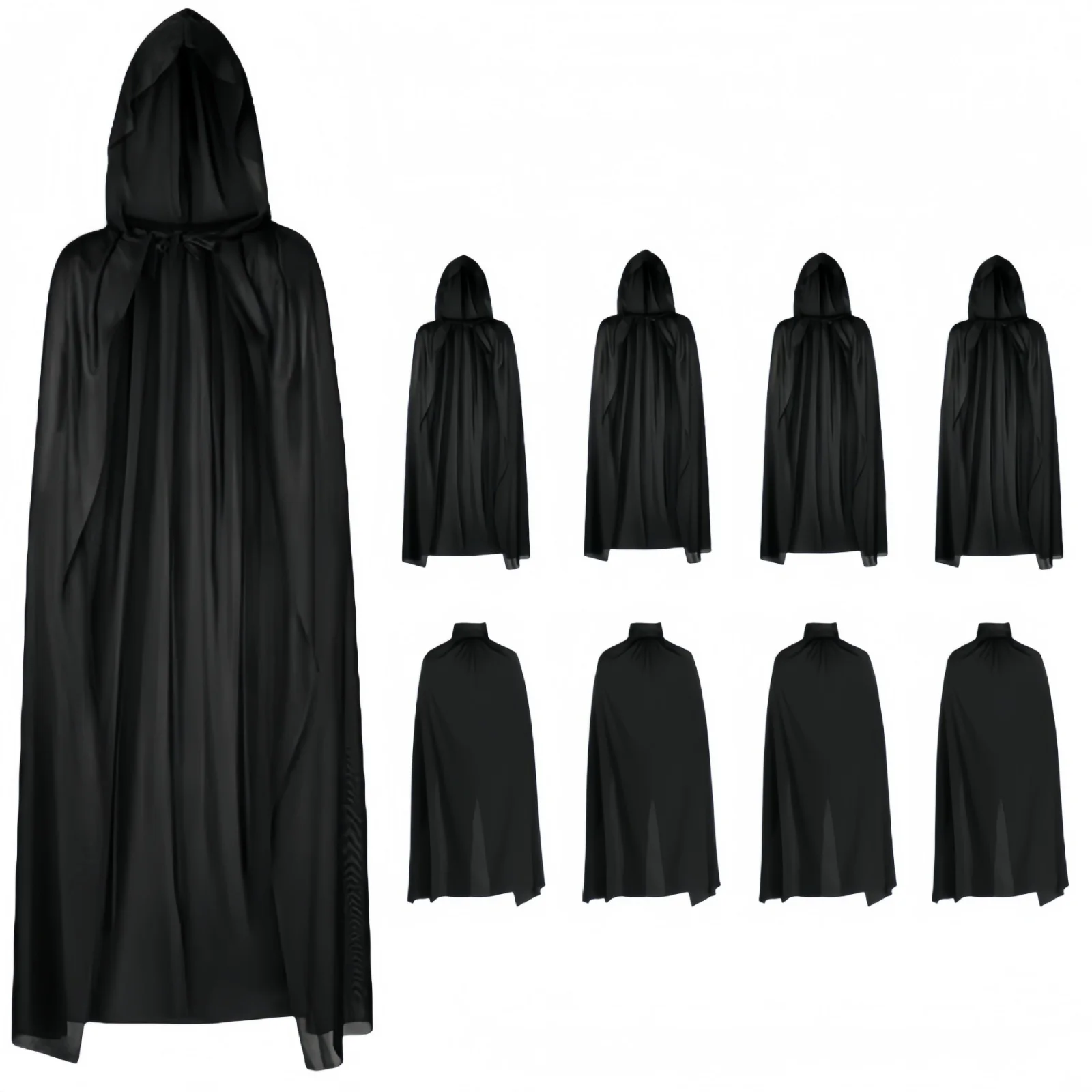 1PC Black Hooded Cloak Set, Multiple Styles Halloween Cosplay Cape For Adults & Kids, Ideal For Halloween Party, Role - Playing