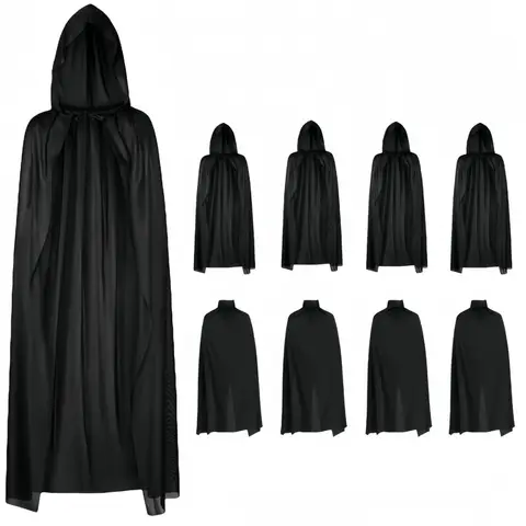 1PC Black Hooded Cloak Set, Multiple Styles Halloween Cosplay Cape For Adults & Kids, Ideal For Halloween Party, Role - Playing