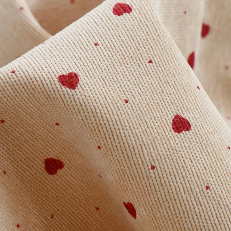 145x50cm Red Heart Autumn and Winter Corduroy Fabric Print for Girls' Dresses Fabric, Pants, Home Clothing Fabric Sewing Cloth