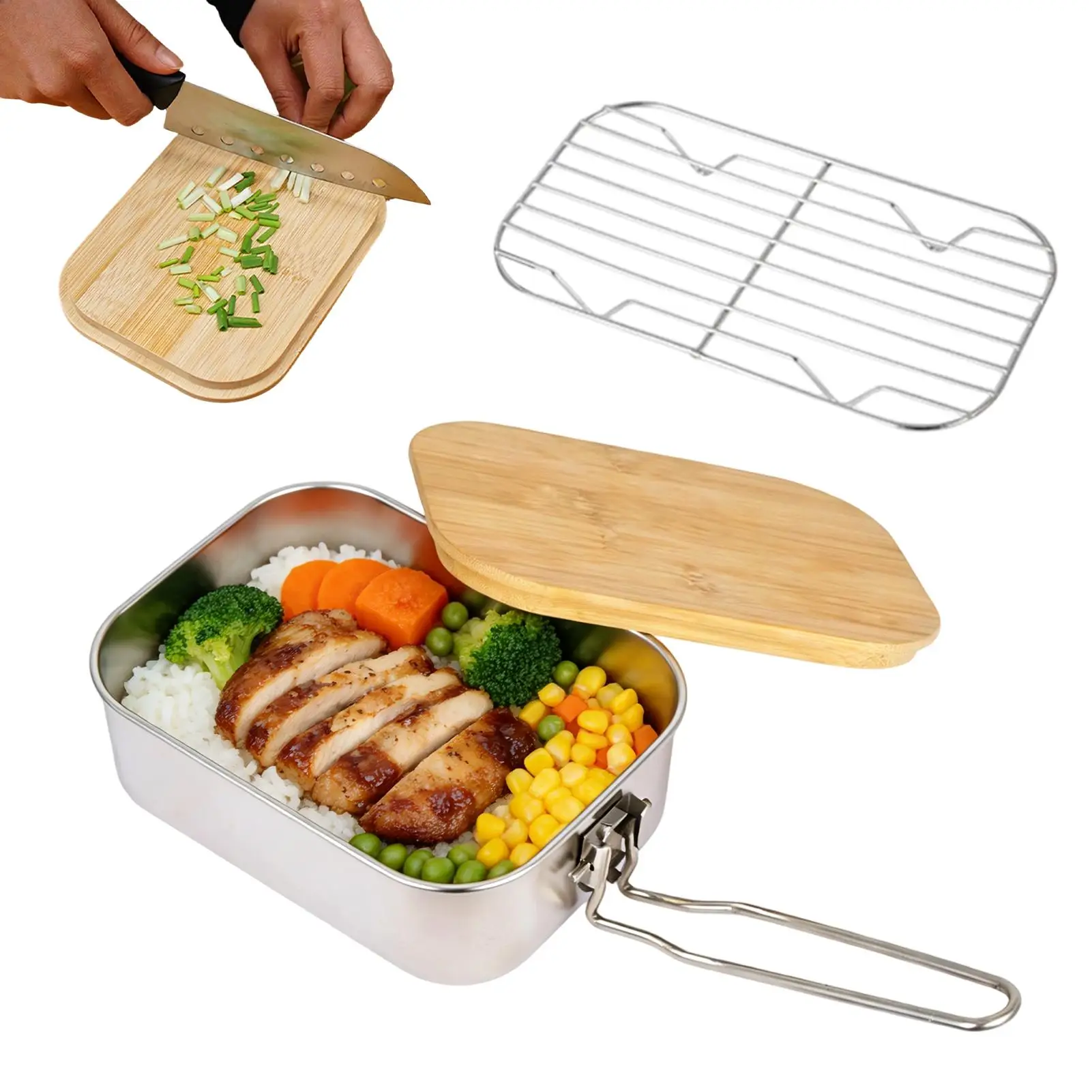 Lunch Box For Men Stainless Steel Foldable Handle Portable Leakproof Storage Meal Prep Stainless Steel Lunch Box For Outdoor