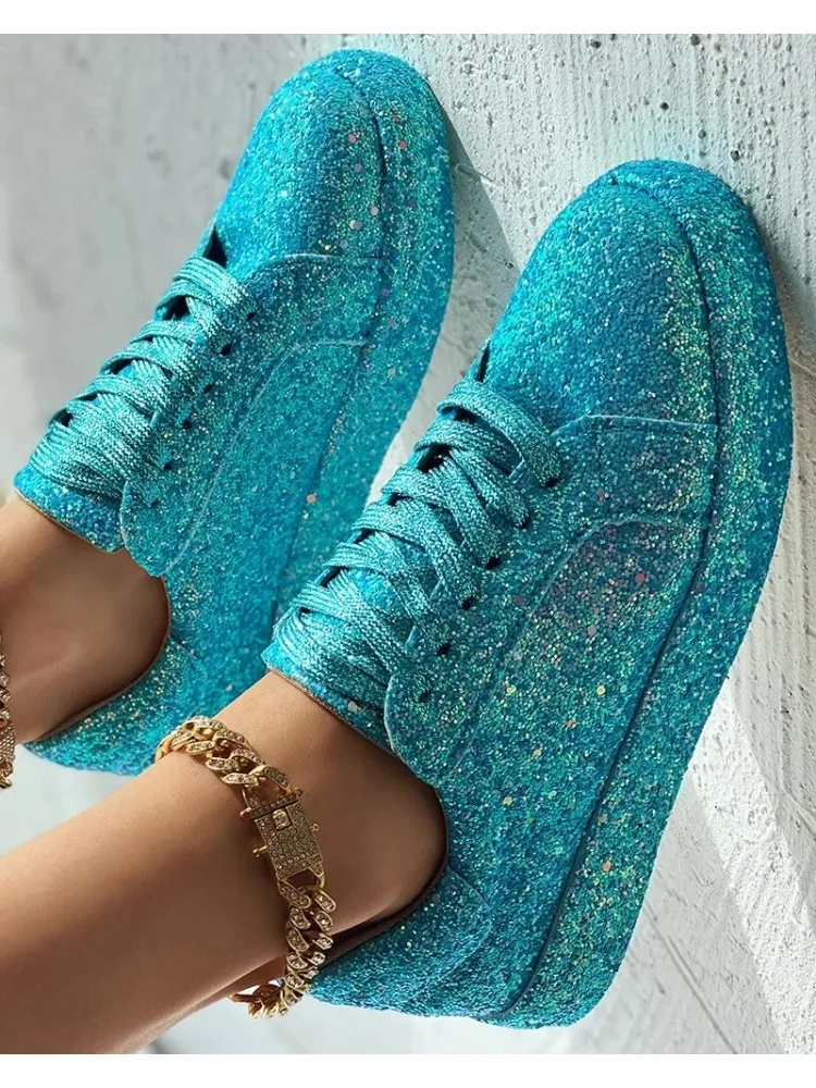 2024 New Woman Sneakers donna argento lucido bellissime scarpe vulcanizzate traspiranti Casual Platform Bling Sneakers primavera autunno