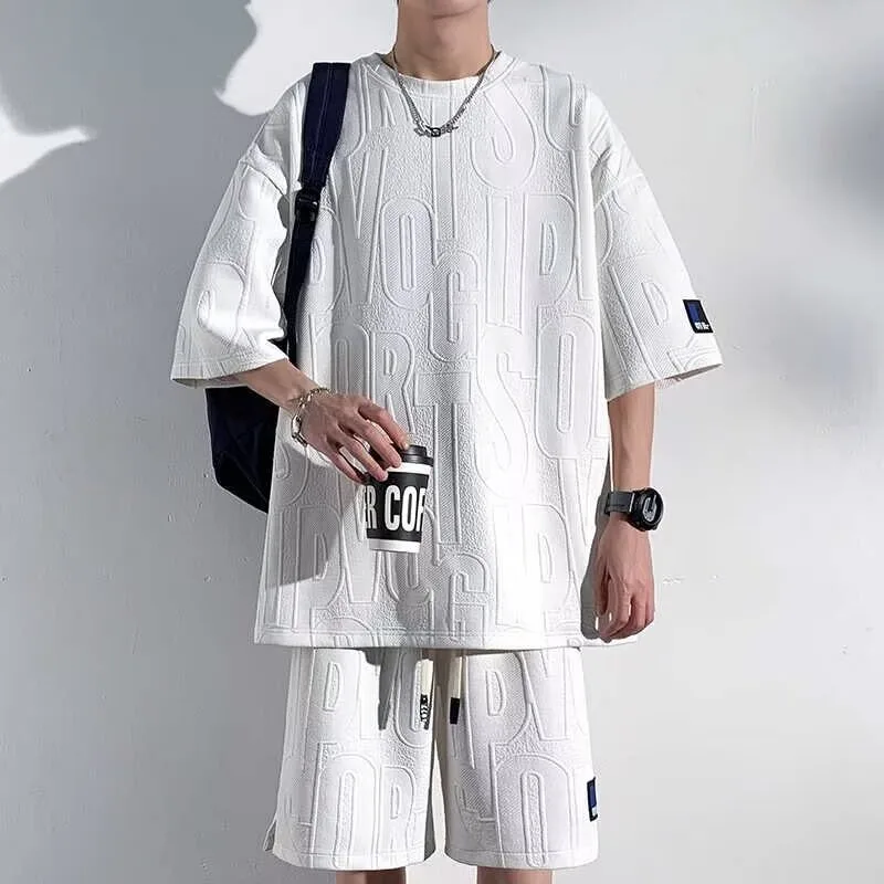 

Summer Men's Casual Sports Suit Lightweight Quick-Dry Short Sleeve Top & Loose Shorts Comfortable Breathable Workout Clothes