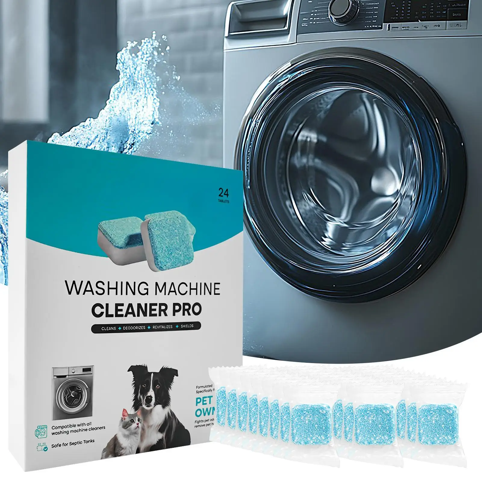 24Pcs Washing Machine Cleaner Tablets Penetrating Deep Clean Washer Cleaner Tablets For Front Loader And Top Load HE