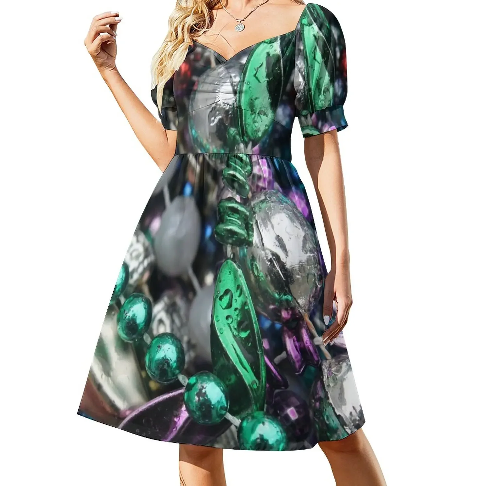 

Mardi Gras Beads Short-Sleeved Dress loose women's dress birthday dress elegant chic wedding evening dresses
