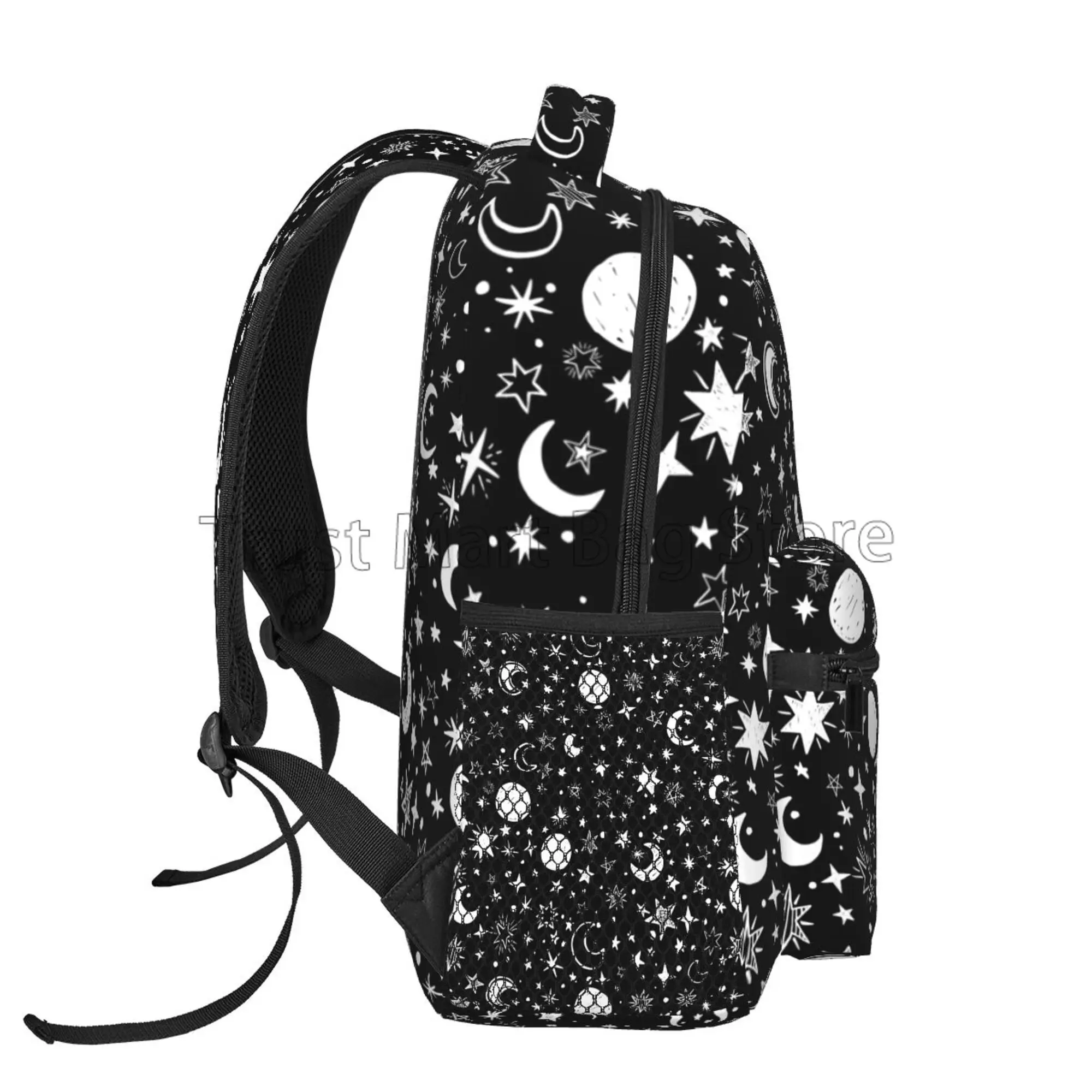 Mochila para laptop Stars and Moons para meninos e meninas, mochila escolar desenhada para mão, viagem, caminhadas, mochila de acampamento com vários bolsos