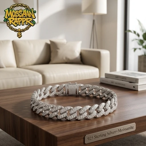 MossanRappr 2.32-5.35cttw Moissanite Iced Cuban Link Chain Bracelet 925 Sterling Silver Hip Hop Jewelry for Men