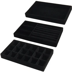 3pcs Black Jewelry Organizer Velvet Jewelry Storage Tray Display Ring Bracelet Necklace Storage Box Showcase Drawer