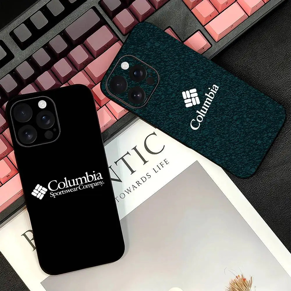 Coque de téléphone en silicone noir souple avec logo C-columbia-es cool pour iPhone 17 16 15 14 13 12 11 Air Pro Max Plus