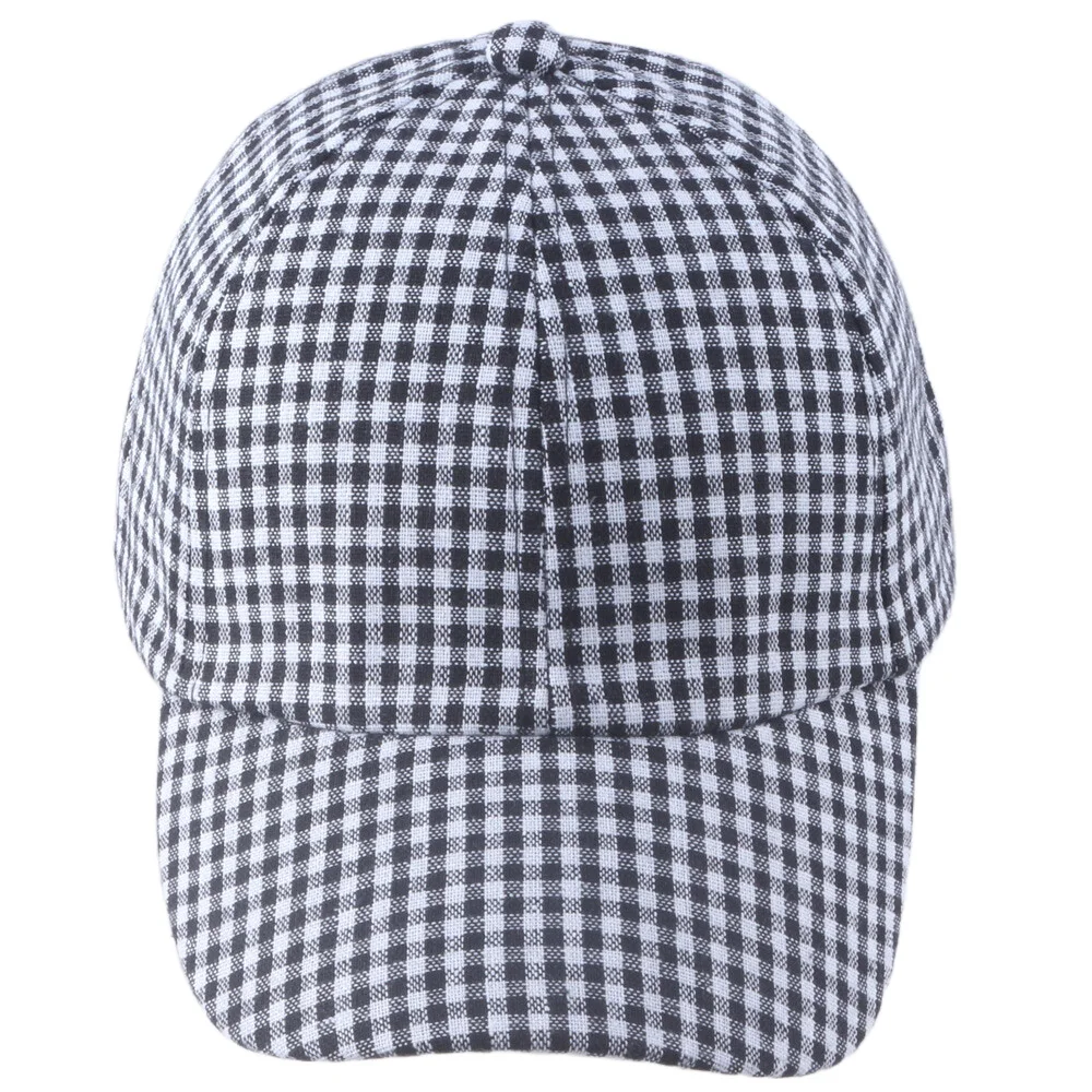 Women\'s Plaid Baseball Cap Checked Fabric Hat Black White Retro Style