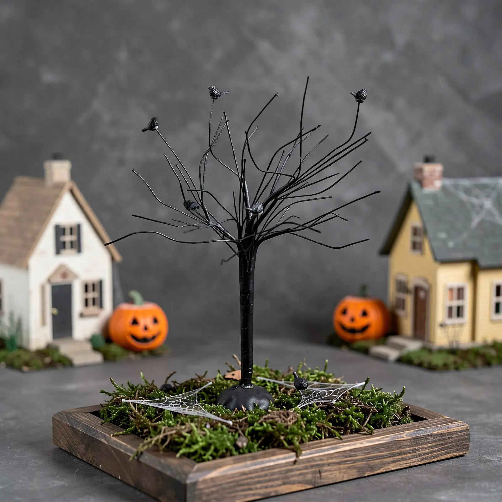 4Pcs Halloween Miniature Bare Black Crow Artificial Village Tree Set Tabletop Spooky Diorama Scene Accessory