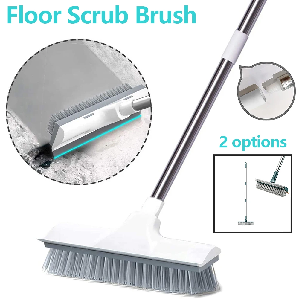 Floor Scrub Brush 2 in 1 Cleaning Brush with Adjustable Long Handle Multifunctional Push Broom Clean Tool for Bathroom Kitchen