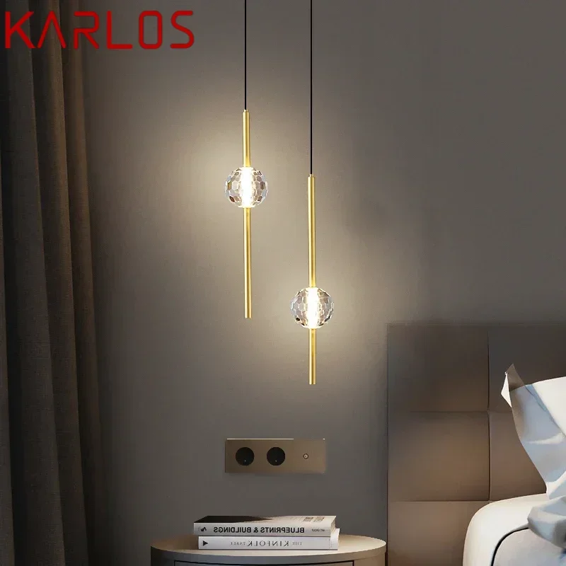 KARLOS Contemporary Copper Pendant Chandelier LED 3 Colors Brass Gold Hanging Lights With Crystal For Modern Home Bedroom