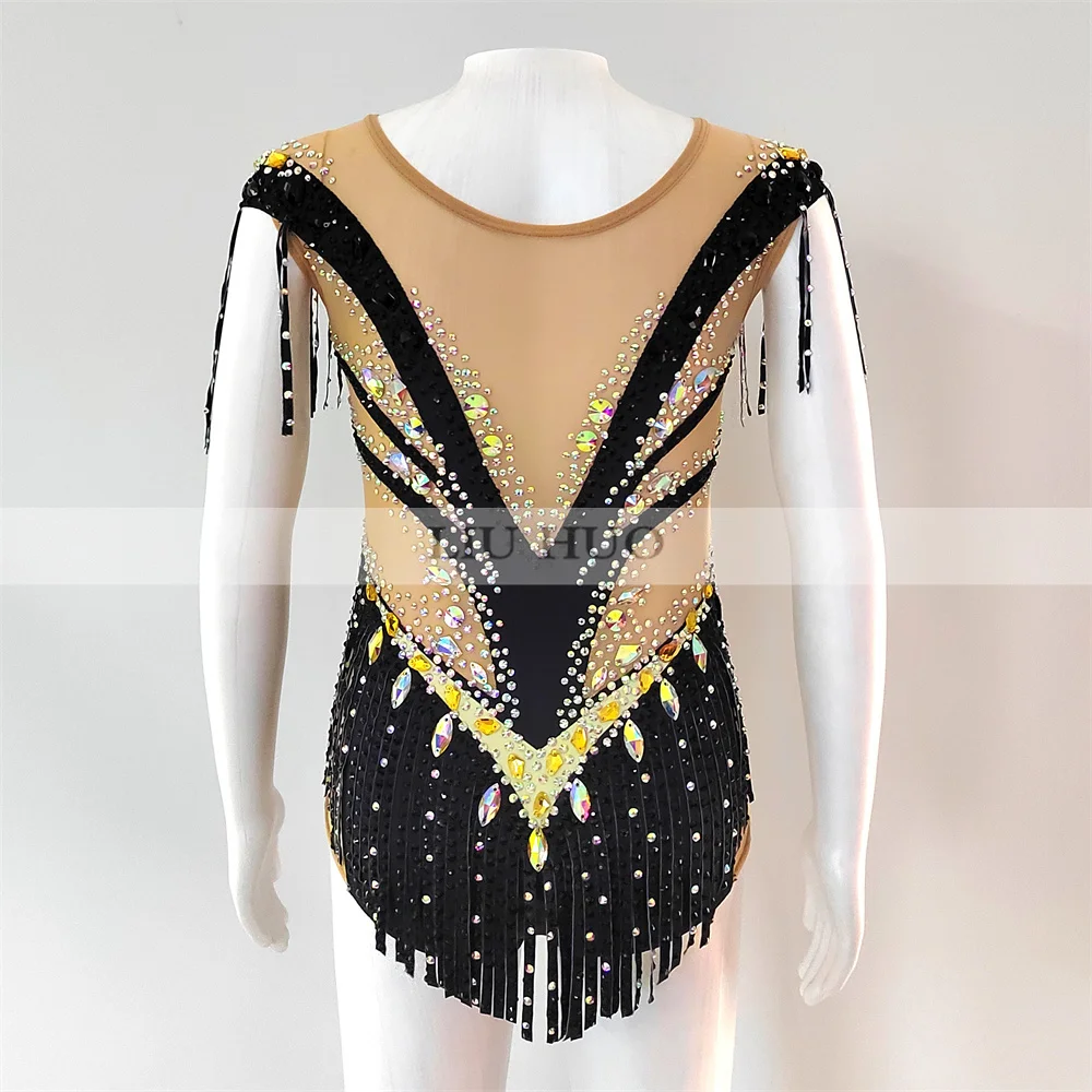 LIUHUO Body da Ginnastica Ritmica Personalizza Donne Adulte Ragazza Costume Concorso Prestazioni Vestito da Ballo Aerobica Nero Adolescenti
