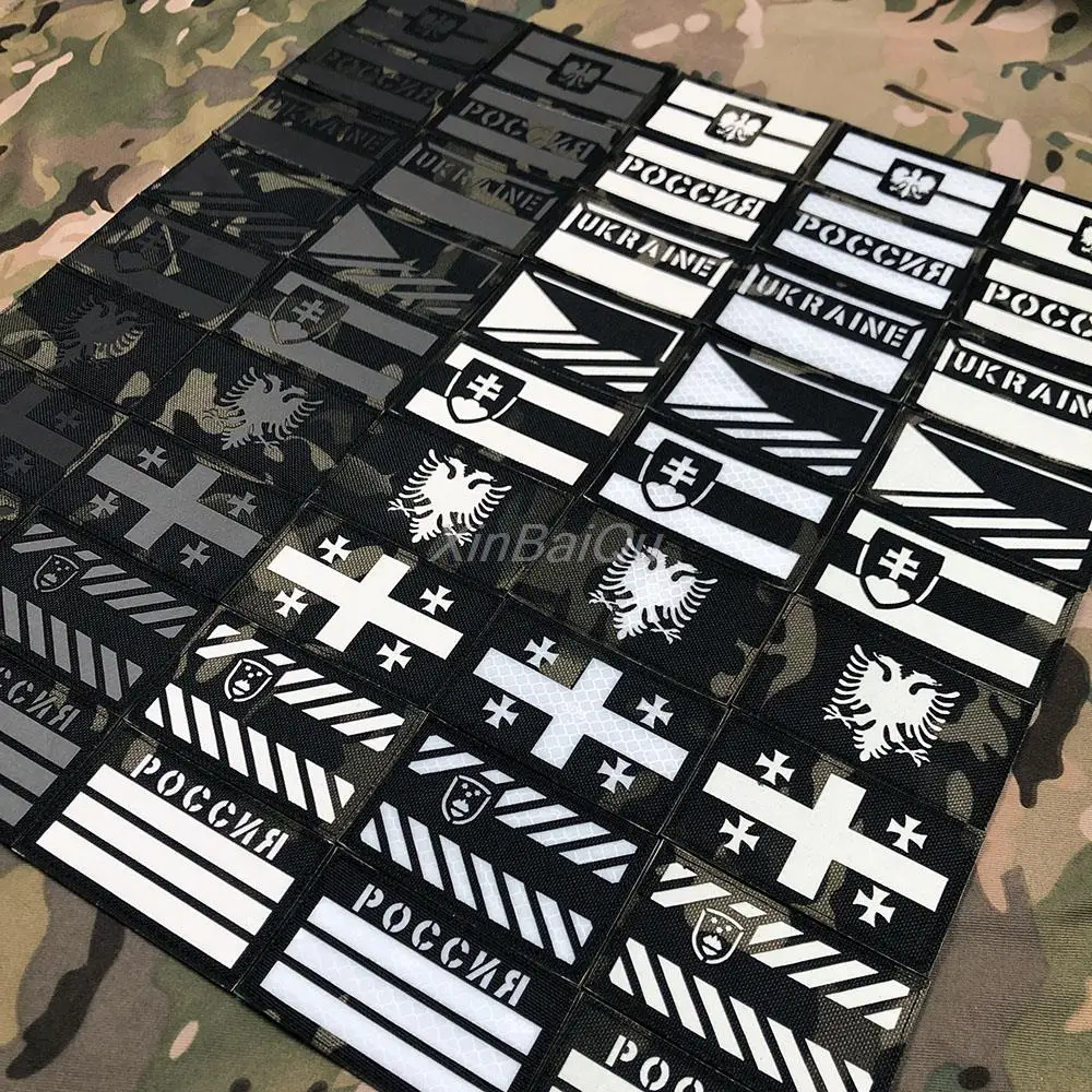 Laser Cut Black Multicam IR IFF Reflection Luminous Russia Slovenia Czech Ukraine Albania Georgia Poland Slovakia Flag Patch