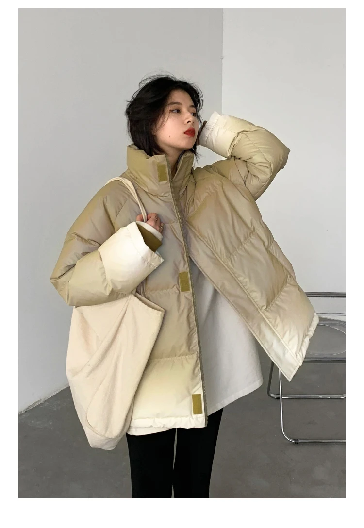 CHIC VEN Women's Down Coat Reflective Gradient Thickened Women Bread Coats 90 White Duck Down Jacket Warm Overcoat Winter 2024