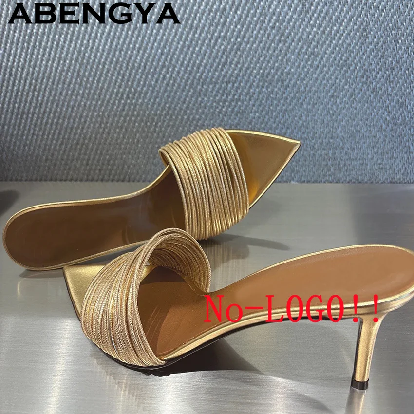 

Women's Sexy Pointy Peep Toe Stiletto Slippers Narrow-band Super High Heels Fashion Party Ladies Summer Gladiator Shoes Woman
