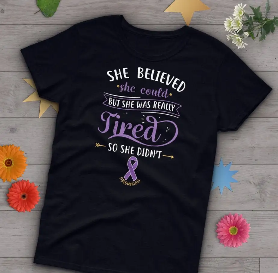 Fibromyalgia T Shirt Women Invisible Chronic Illness Fibro Ribbon Awareness Spoonie Spoon Theory Purple