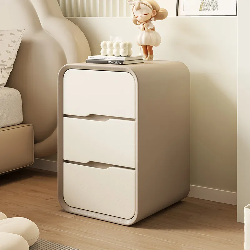 Solid Wood Creamy Nightstand,Large Capacity Bedside Cabinet with Drawers,Easy-Clean gap cabinet,Narrow Organizer for Bedroom