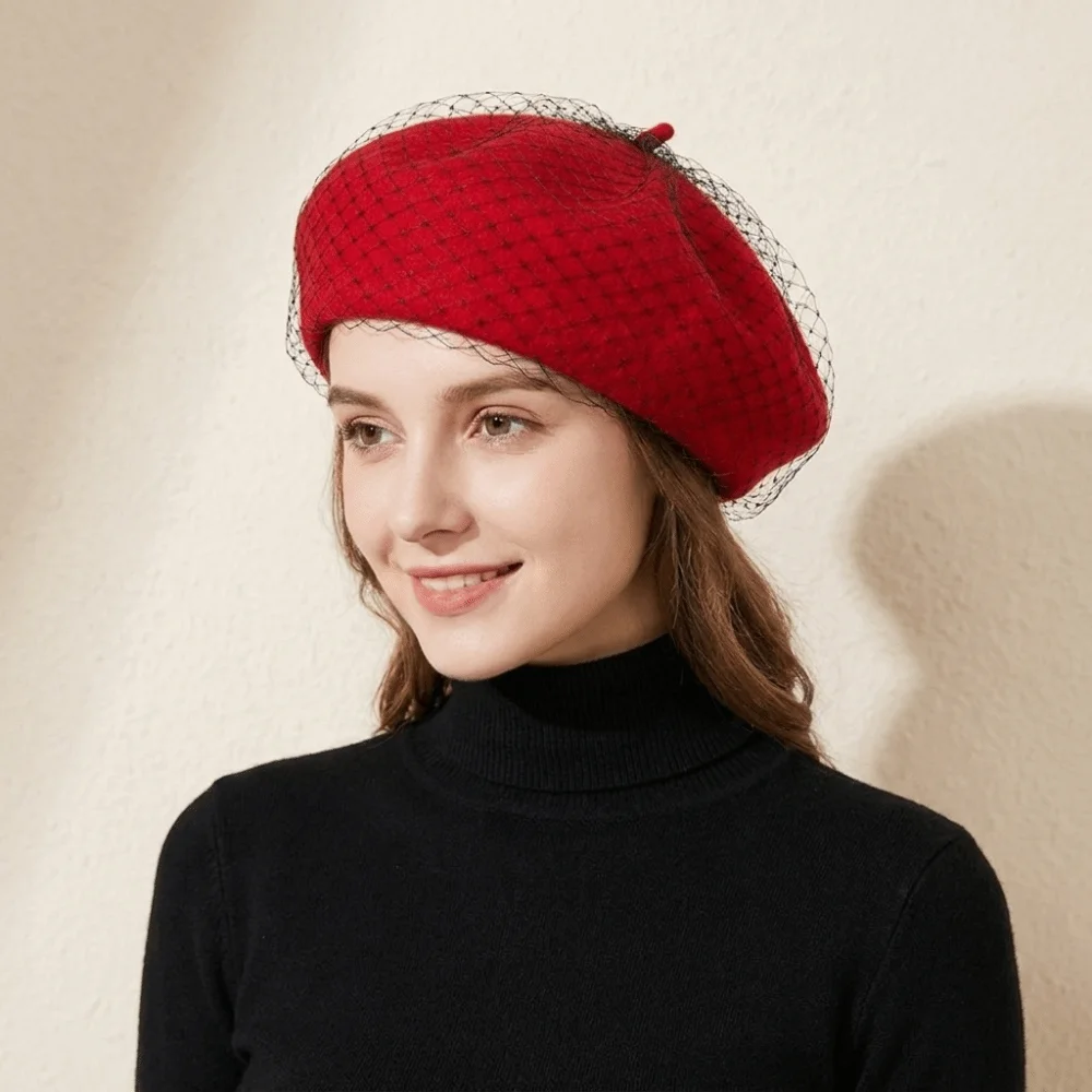Beret French Wool - Topi Beret Wol Berjaring Elegan dengan