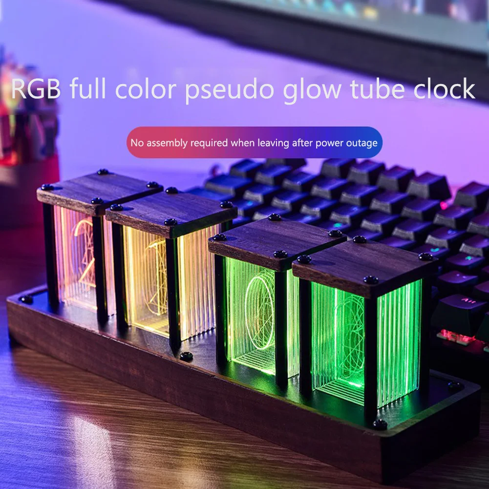 

LED Glow Tube Vintage Electronic Clock Ambient Night Light DIY Desktop Decoration Table Lamp for Game Room Gifts Ornaments