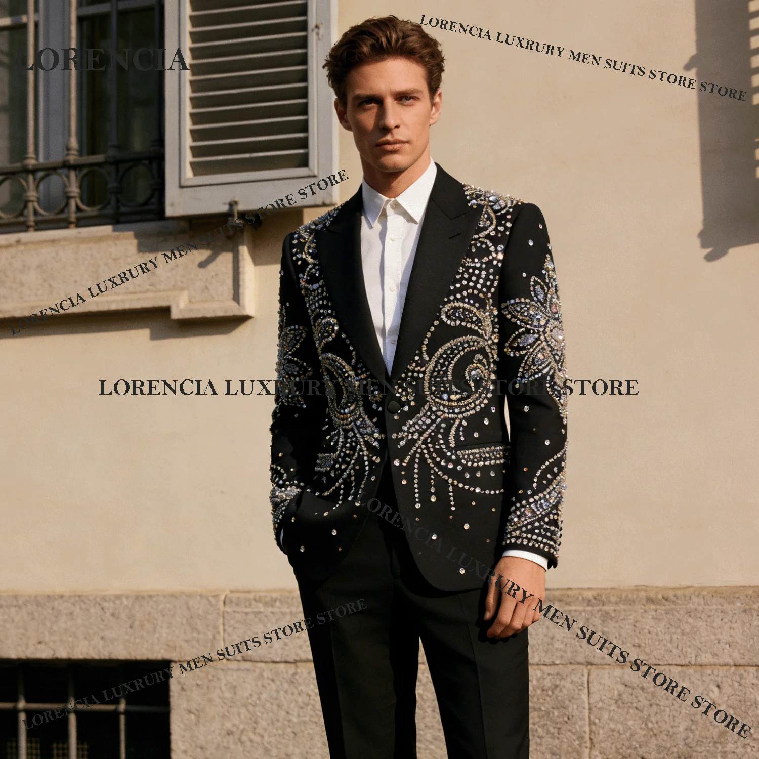 

Exquisite Men Diamond Design Suits Fashion Wedding Tuxedos Customized Glitter Slim Ropa hombre 3 Pieces Sets Groom Male Blazers