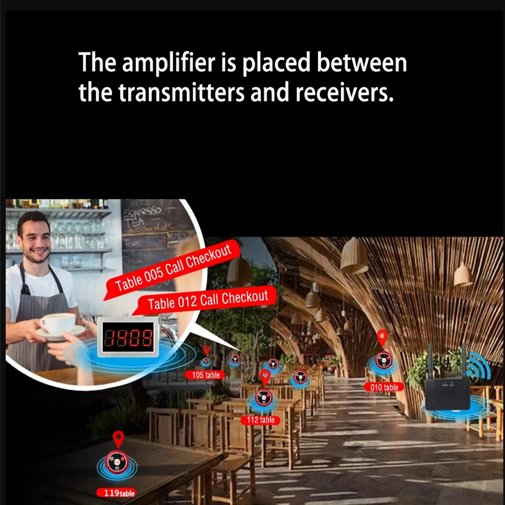 30mW RF Wireless Repeater Signal Amplifier - Learning Code Extender for 433MHz Call Buttons in Restaurants