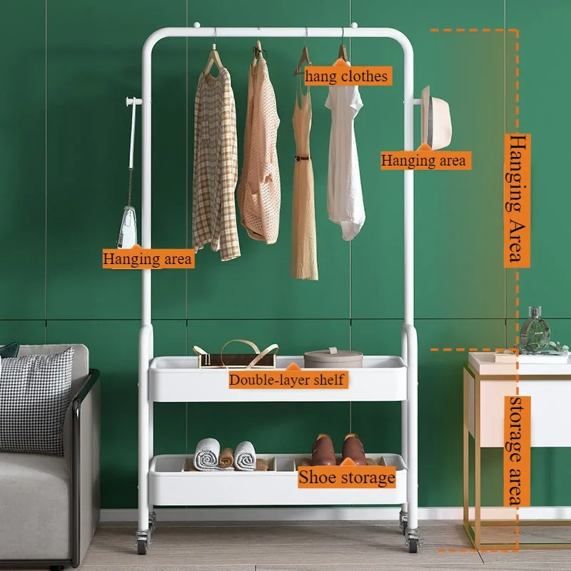 Floor-to-ceiling bedroom coat rack Mesh frame drying rack Household clothes finishing rack Storage rack Cream wind floor hanger