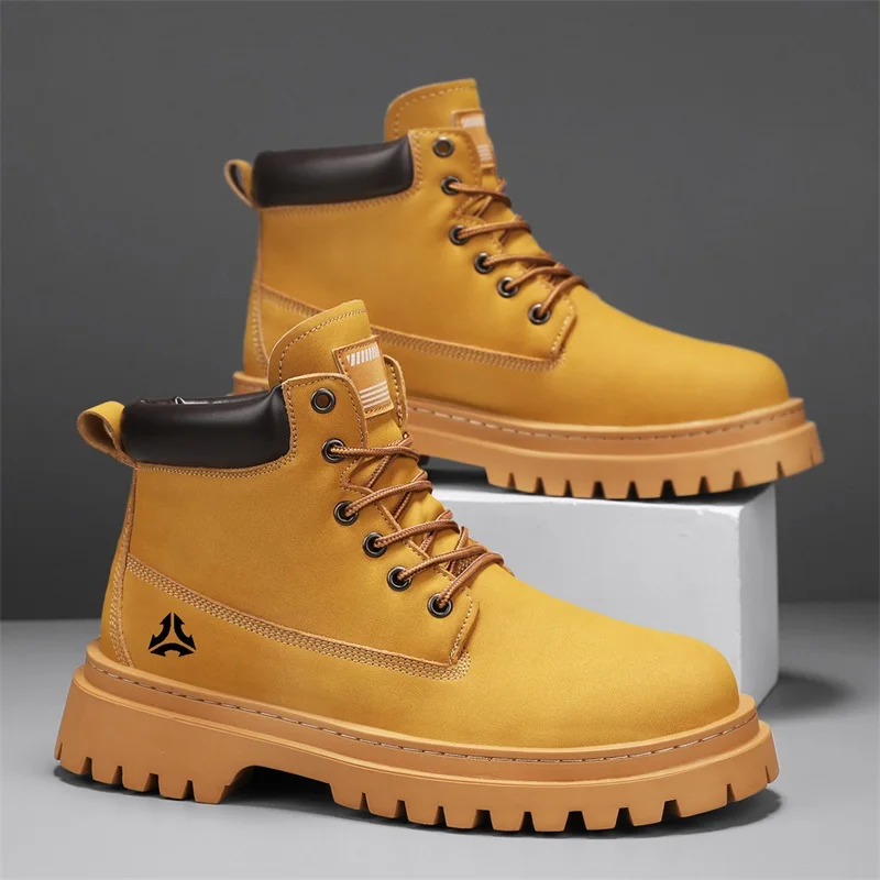 

Высококачественная мужская прогулочная обувь, модные высокие ботинки для спорта на открытом воздухе и отдыха, зимние бархатные противоскользящие мужские ботинки на плоской подошве со шнуровкой