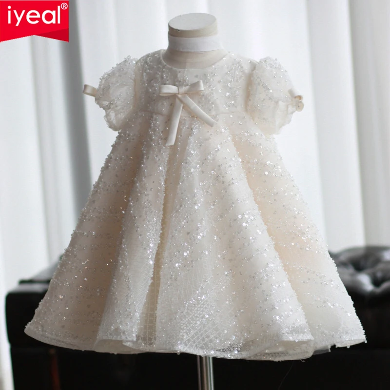 IYEAL 2024 Luxury Sequins Elegant Party Dresses for Girls Eid Wedding Birthday Baby Girls Baptism Easter Dress Children Clothes