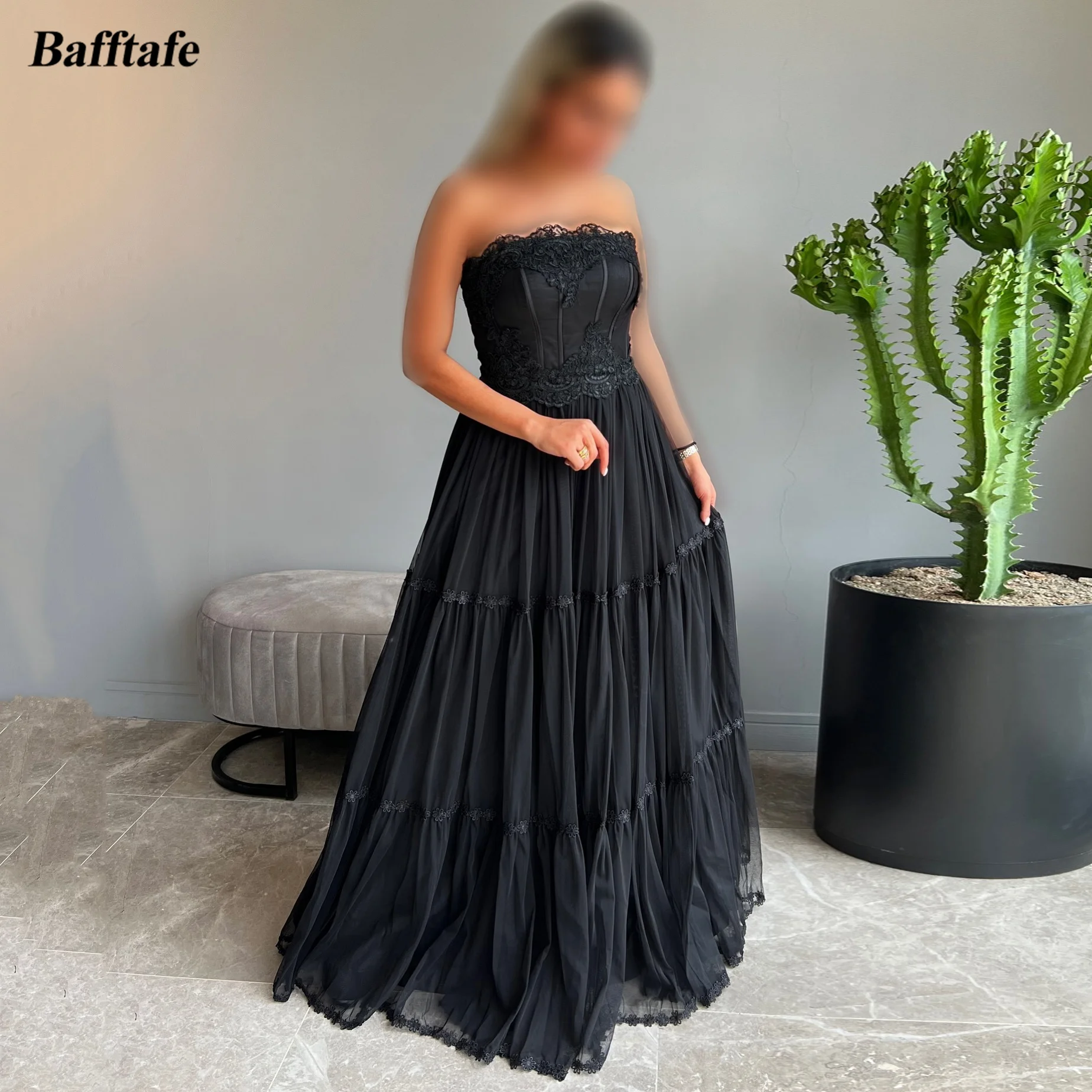 

Bafftafe Black A Line Tulle Customized Prom Gowns Formal Evening Party Dresses Arabic Special Occasion Birthday Dress 2026