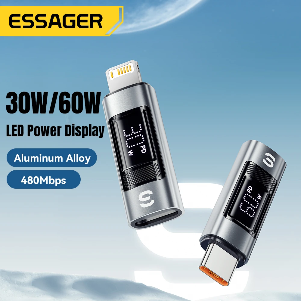 Essager PD 30W Fast Charging OTG Digital Display USB C To iOS Lighnting Male Converter Adapter For iPhone 14 13 12Pro Max iPad