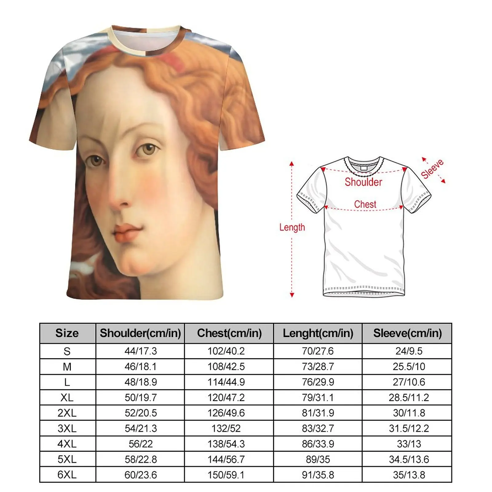 Venus by Sandros Botticelli T Shirt Portrait of Goddess Hip Hop T Shirts Male Casual Tshirt Short Sleeves Clothes Plus Size