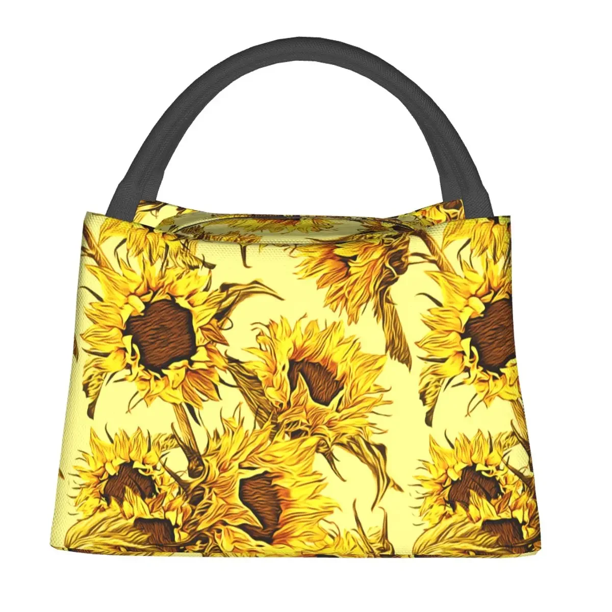 Sunflowers Painting Lunch Bag Flowers Fashion Lunch Box For Men Outdoor Picnic Portable Cooler Bag Graphic Thermal Tote Handbags