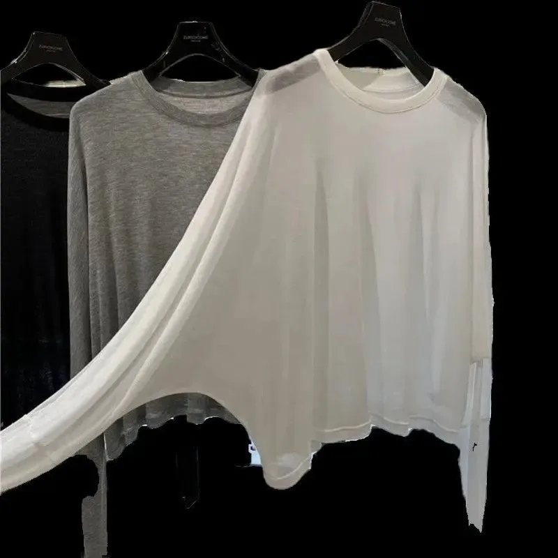 Modal Long Sve T-irt Women Summer Korean Sle Micro Transparent Soft Skin irt Air Conditioner Cover Sun Protection Top