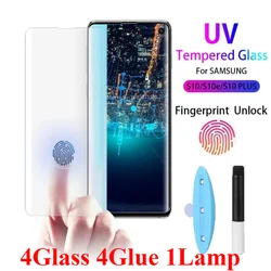 4PCS UV Full Glue Tempered Glass For Samsung Galaxy S24 S23 S22 S21 S20 Note 10 20 S10 Plus Screen Protector Unlock Fingerprint