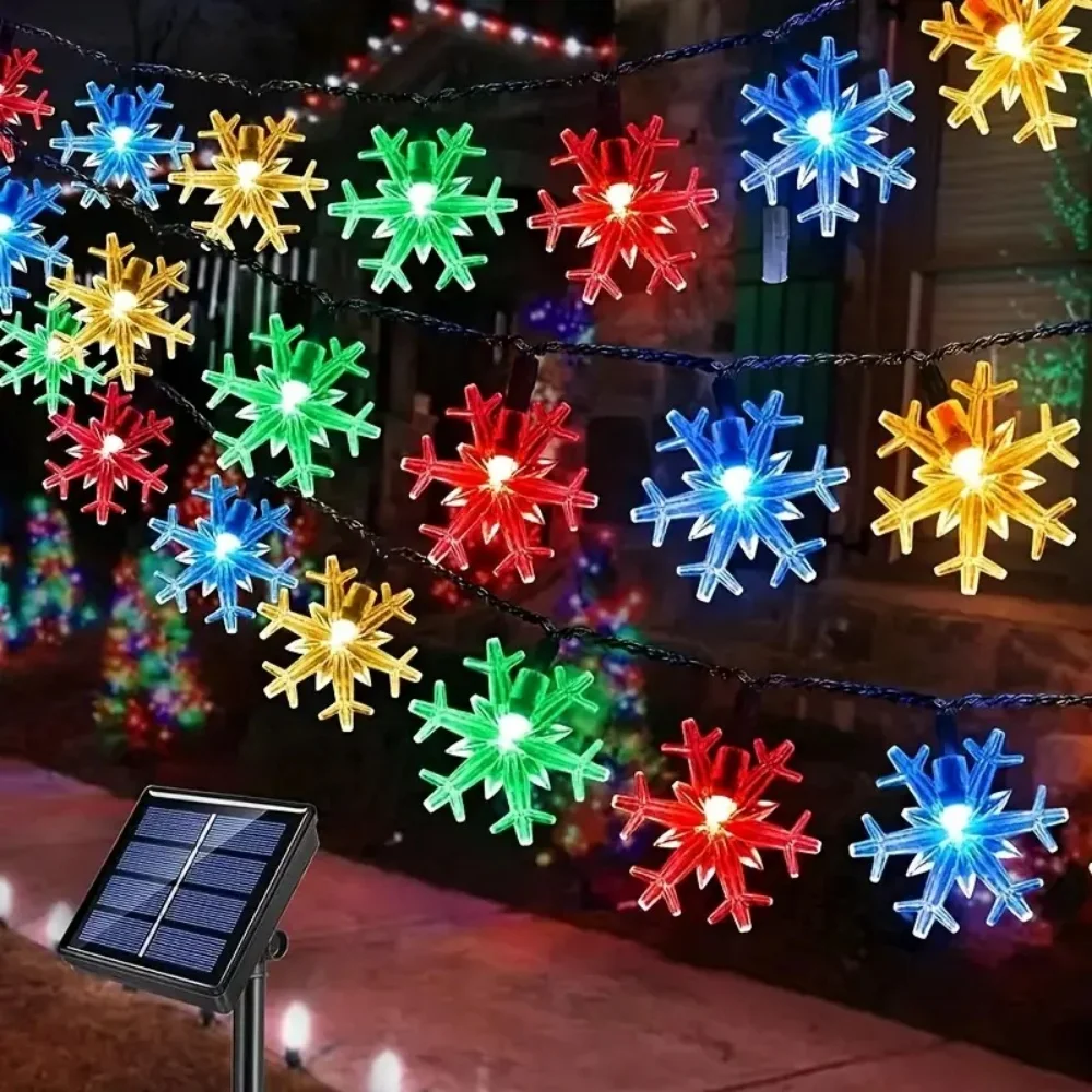 

Outdoor Solar LED Snowflake Lights String Garden Christmas Tree decor Holiday Garland Fairy Light Wedding Party Home Decor
